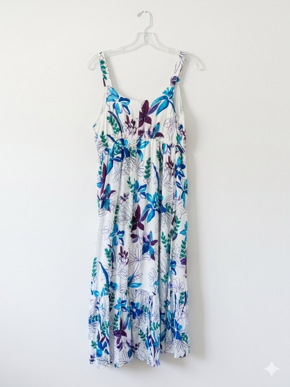 Ingrid & Isabel Maternity Floral High Low Dress Sz L Blue Green Flowy Boho - Picture 3 of 5